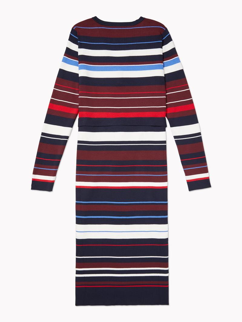 Női Tommy Hilfiger Essential Stripe Henley Dresses Sötétkék Színes | HU 79SGL